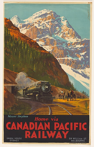 Artist: b'TROMPF, Percy' | Title: b'Home via Canadian Pacific Railway' | Date: c.1935 | Technique: b'lithograph, printed in colour, from multiple stones [or plates]'