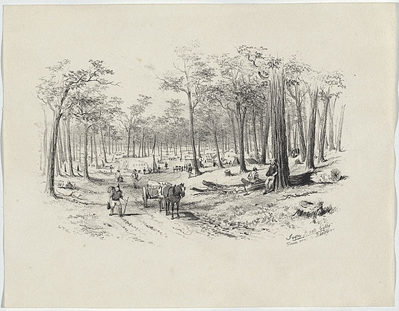Artist: b'GILL, S.T.' | Title: b'Iron Bark Gully from road to Bendigo.' | Date: 1852 | Technique: b'lithograph, printed in black ink, from one stone'