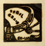 Artist: b'Craig, Sybil.' | Title: b'Bookplate: Sybil Crail (tail wagger).' | Technique: b'linocut, printed in black ink, from one block'