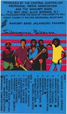 Artist: REDBACK GRAPHIX | Title: Cassette cover: Warumpi Band Jailanguru Pakarnu | Date: 1980-94 | Technique: screenprint, printed in colour, from four stencils