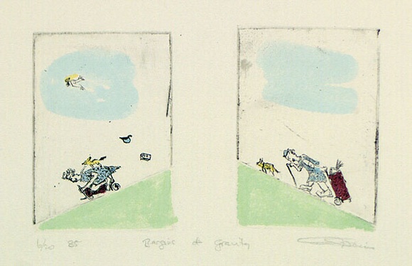 Artist: Speirs, Andrew. | Title: Bargains of gravity | Date: 1985 | Technique: etching, foul biting printed in black ink, from one  plate, hand-coloured