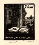 Artist: b'LINDSAY, Lionel' | Title: b'Book plate: John Lane Mullins' | Date: 1922 | Technique: b'wood-engraving, printed in black ink, from one block' | Copyright: b'Courtesy of the National Library of Australia'