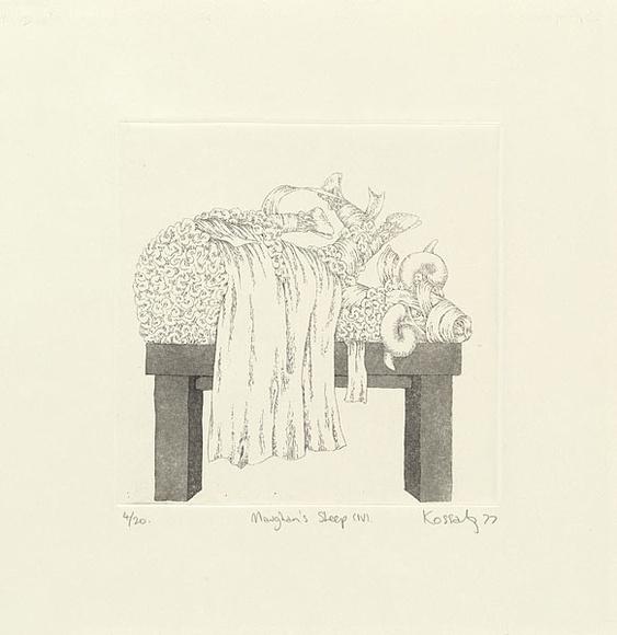 Artist: b'Kossatz, Les.' | Title: bMaughan's sheep (IV) | Date: 1977 | Technique: b'etching and aquatint, printed in black ink, from one plate' | Copyright: b'\xc2\xa9 Les Kossatz. Licensed by VISCOPY, Australia'