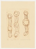 Artist: TJAMPITJINPA WAMAAR, Pegleg | Title: Tingari at Yumari #3 | Date: 2004 | Technique: drypoint etching, printed in brown ink, from one perspex plate