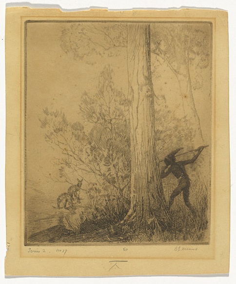 Artist: b'Minns, B.E.' | Title: b'Hunting Kangaroo' | Date: 1923 | Technique: b'etching, printed in black ink, from one plate'