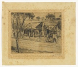 Artist: MARLER, G. | Title: (Drover grazing horse by a cottage) | Date: c.1930 | Technique: etching, printed in black ink, from one plate