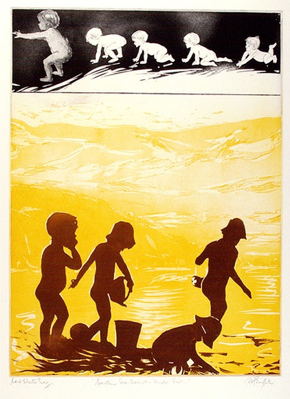 Artist: GRIFFITH, Pamela | Title: Eastern sea board, under six | Date: 1980 | Technique: etching, aquatint, soft ground printed in colour from two zinc plates | Copyright: © Pamela Griffith