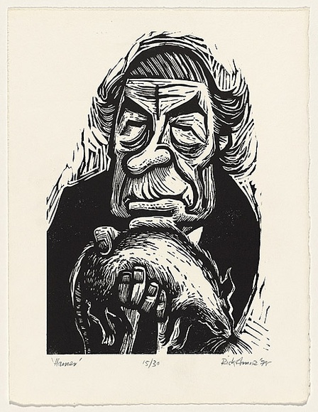 Artist: b'AMOR, Rick' | Title: b'Hamer.' | Date: 1978 | Technique: b'woodcut, printed in black ink, from one block'