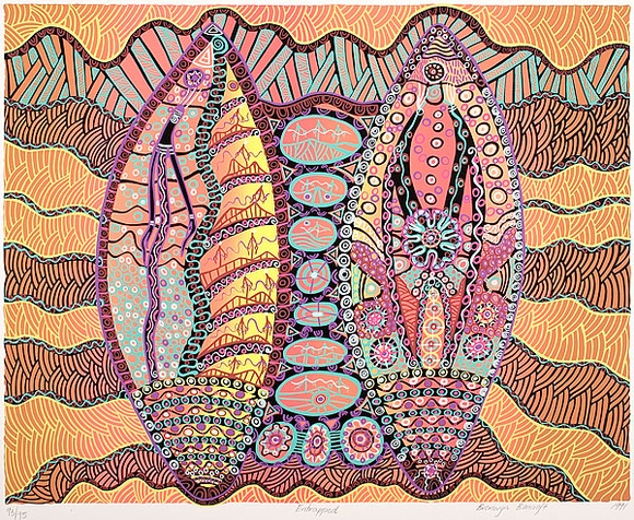 Artist: b'Bancroft, Bronwyn.' | Title: b'Entrapped.' | Date: 1991 | Technique: b'screenprint, printed in colour, from multiple screens' | Copyright: b'\xc2\xa9 Bronwyn Bancroft. Licensed  by VISCOPY, Australia'