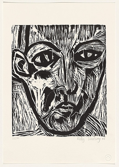 Artist: b'Lindsay, Kelly.' | Title: b'not titled.' | Date: 1992 | Technique: b'linocut, printed in black ink, from one block,'