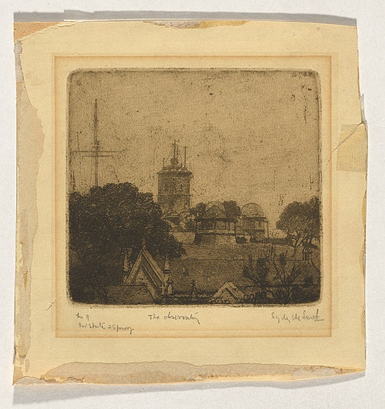 Artist: b'URE SMITH, Sydney' | Title: b'The observatory' | Date: 1919 | Technique: b'etching and aquatint, printed in brown ink with plate-tone, from one plate'
