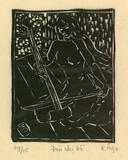 Artist: Nguyen, Tuyet Bach. | Title: Dan nhi ho [2 strings fiddle] | Date: 1990 | Technique: linocut, printed in black ink, from one block