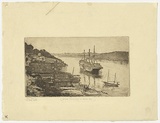 Artist: Morgan, Squire. | Title: H.M.A.S. Tingira at Berry's Bay. | Date: c.1930 | Technique: etching, printed in black ink, from one plate