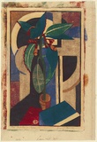 Artist: b'Black, Dorrit.' | Title: b'The pot plant.' | Date: 1933 | Technique: b'linocut, printed in colour, from six blocks (crimson, brown ochre, cobalt blue viridian, light brown-grey)'