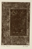 Artist: b'Partos, Paul.' | Title: b'not titled [dark grid centre right surrounded by pale lines]' | Date: 1986, March - April | Technique: b'etching and burnished aquatint, printed in black ink, from one plate'