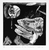 Artist: b'Ellis, Peter.' | Title: b'The invention of the headache.' | Date: 1981 | Technique: b'etching and aquatint, printed in black ink, from one plate'