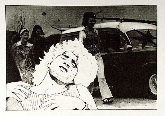 Artist: b'SHOMALY, Alberr' | Title: b'(Alberr in foreground - 3 figures & car)' | Date: 1973 | Technique: b'photo-etching and etching, printed in black ink, from one plate'