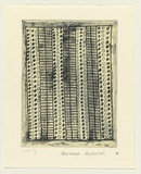 Artist: MUNGATOPI, Maryanne | Title: not titled [geometric design with circled and vertical grids] | Date: 1999, November | Technique: etching, printed in black and cream in intaglio and relief, from one plate