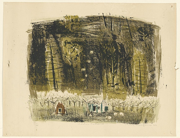 Artist: b'MACQUEEN, Mary' | Title: bWitches' orchard | Date: 1964 | Technique: b'lithograph, printed in colour, from multiple plates' | Copyright: b'Courtesy Paulette Calhoun, for the estate of Mary Macqueen'