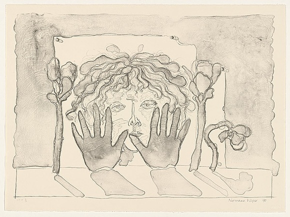 Artist: b'Wight, Normana.' | Title: b'not titled [keeping quiet]' | Date: 1990 | Technique: b'lithograph, printed in grey ink, from one stone'