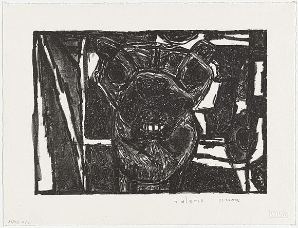 Artist: b'Ciccone, Valerio.' | Title: b'not titled [animal face with teeth]' | Date: c.1991 | Technique: b'lithograph, printed in black ink, from one stone'