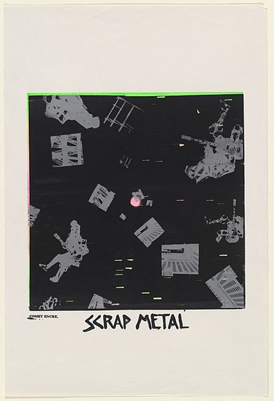 Artist: b'UNKNOWN (UNIVERSITY OF QUEENSLAND STUDENT WORKSHOP)' | Title: b'Scrap Metal' | Date: c.1980 | Technique: b'screenprint, printed in colour, from multiple stencils'