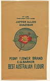 Title: not titled [best Australian roller flour: peony brand] | Date: c.1920s | Technique: relief print, printed in colour, from commercially produced stamps; addition of colour stencil