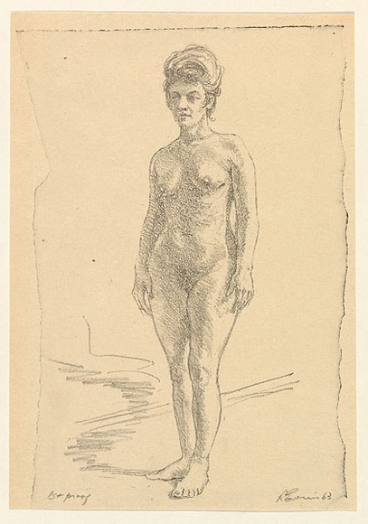 Artist: b'EWINS, Rod' | Title: b'not titled [standing nude].' | Date: 1963 | Technique: b'lithograph, printed in black ink, from one stone'