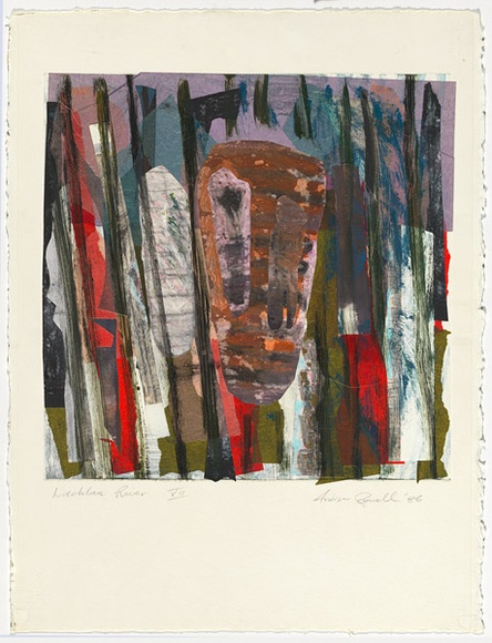 Artist: b'Powell, Andrew.' | Title: b'Lachlan River VII' | Date: 1986 | Technique: b'etching, printed in green and blue inks, from two plates; collage'