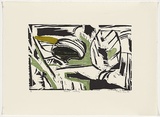 Artist: Marsden, David | Title: Blasted westerly | Date: 1984 | Technique: woodcut, printed in colour, from three blocks