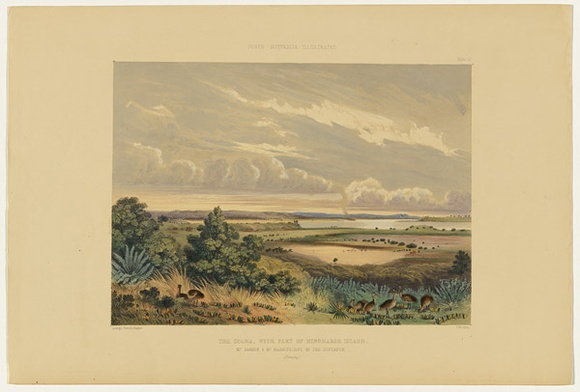Artist: b'Angas, George French.' | Title: b'The Goolwa with part of Hindmarsh Island.' | Date: 1846-47 | Technique: b'lithograph, printed in colour, from multiple stones; varnish highlights by brush'