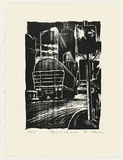 Artist: b'AMOR, Rick' | Title: b'Truck at night.' | Date: 1992 | Technique: b'woodcut, printed in black ink, from one block'