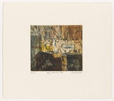 Artist: Cummings, Elizabeth. | Title: Dogs under the table. | Date: 2001 | Technique: etching and aquatint, printed in colour, from four plates