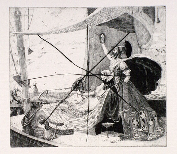 Artist: b'FEINT, Adrian' | Title: b'Anthony and Cleopatra [Plate two].' | Technique: b'etching, printed in black ink, from one plate' | Copyright: b'Courtesy the Estate of Adrian Feint'