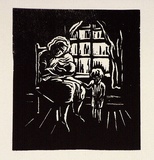 Artist: b'Carter, Maurie.' | Title: b'(Seated mother with child and baby).' | Date: (1949) | Technique: b'linocut, printed in black ink, from one block'