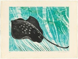 Artist: b'GRIFFITH, Pamela' | Title: b'Stingray' | Date: 1980 | Technique: b'etching, aquatint, air gun resist, marbelling printed in colour from two zinc plates' | Copyright: b'\xc2\xa9 Pamela Griffith'