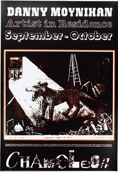 Artist: ARNOLD, Raymond | Title: Danny Moynihan,  Artist in Residence - September - October, Chameleon. | Date: 1986 | Technique: screenprint, printed in colour, from two stencils