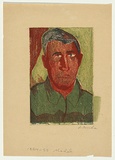 Artist: b'Groblicka, Lidia.' | Title: b'Model [portrait of a man].' | Date: 1954-55 | Technique: b'woodcut, printed in colour, from multiple blocks'