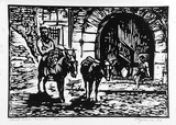 Artist: Taylor, John H. | Title: Street scene, Granada | Date: 1973 | Technique: linocut, printed in black and grey ink, from two blocks