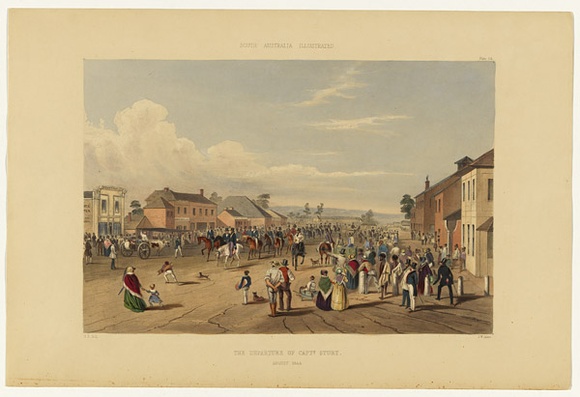 Artist: b'Angas, George French.' | Title: b'The Departure of Captain Sturt, August 1844.' | Date: 1846-47 | Technique: b'lithograph, printed in colour, from multiple stones; varnish highlights by brush'