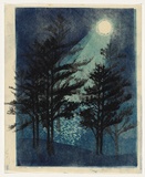 Artist: b'Thorpe, Lesbia.' | Title: b'Lakeside nocturne' | Date: 1959 | Technique: b'linocut, printed in colour, from three blocks'