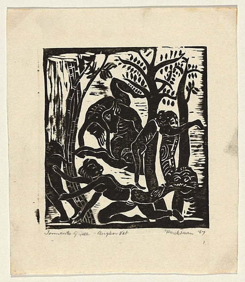 Artist: b'Hincksman, Bob.' | Title: b'Torments of Hell' | Date: 1967 | Technique: b'linocut, printed in black ink, from one block'