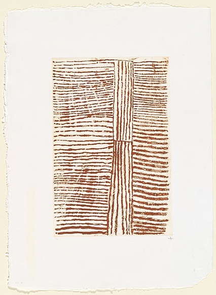 Artist: b'Kantilla, Kitty. (Kutuwalumi Purawarrumpatu).' | Title: b'Jilamarra design' | Date: 1999, November | Technique: b'sugarlift aquatint, printed in brown ink, from one plate'