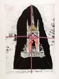 Artist: b'Moore, Mary.' | Title: bAlbert's Memorial | Date: 1980 | Technique: b'aquatint, etching, engraving and burnishing printed in black ink, from one plate with air brushed coloured inks, pencil, pink pencil and collage of cotton ribbon' | Copyright: b'\xc2\xa9 Mary Moore'