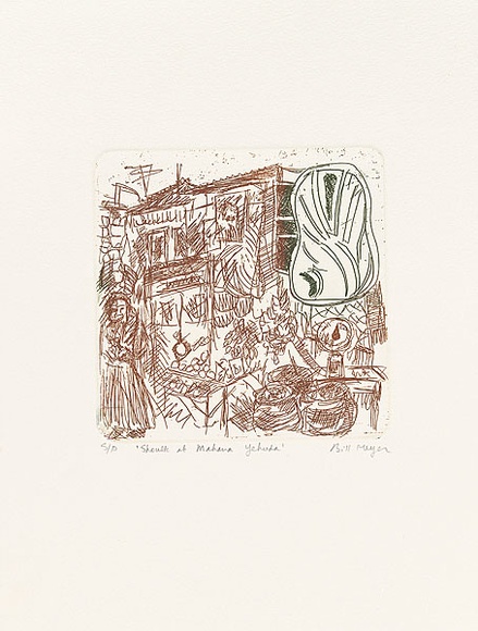 Artist: b'MEYER, Bill' | Title: b'Shouk at Mahane Yehuda.' | Date: 1992 | Technique: b'etching, printed in brown ink a la poup\xc3\xa9e, from one zinc plate' | Copyright: b'\xc2\xa9 Bill Meyer'
