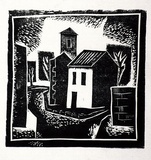 Artist: b'Clifton, Nancy.' | Title: b'The village.' | Date: c.1958 | Technique: b'linocut, printed in black ink, from one block'