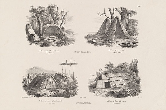 Artist: b'Sainson, Louis de.' | Title: b'New Holland and New Zealand huts.' | Date: 1833 | Technique: b'lithograph, printed in black ink, from one stone'