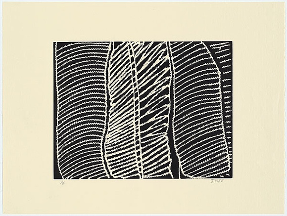 Artist: b'Pike, Jimmy.' | Title: b'Mirnmirt' | Date: 1985 | Technique: b'screenprint, printed in black ink, from one stencil; from linocut original'