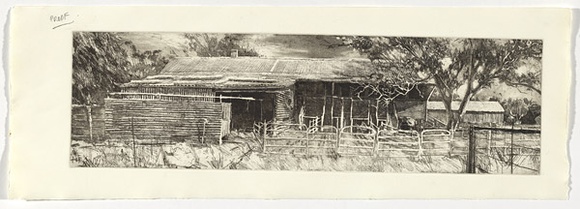 Artist: PORTER, Chris | Title: Untitled [shed] | Date: 1995-96 | Technique: etching, printed in black and sepia ink from one plate.
