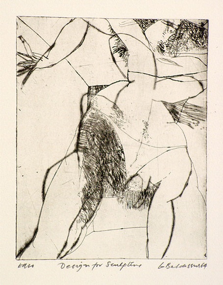 Artist: b'BALDESSIN, George' | Title: b'Design for sculpture.' | Date: 1964 | Technique: b'etching and drypoint, printed in black ink, from one copper plate'